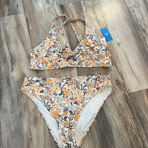 Cupshe Floral Bikini with Orange and Cream Accents